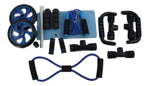 Kit Rodillo Abdominal Barras Push-up Cuerda Ejercitador Mano