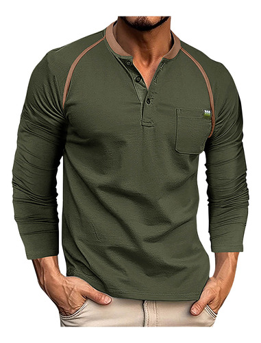 Camisa M Para Hombre, Color En Contraste, Manga Larga, Cuell