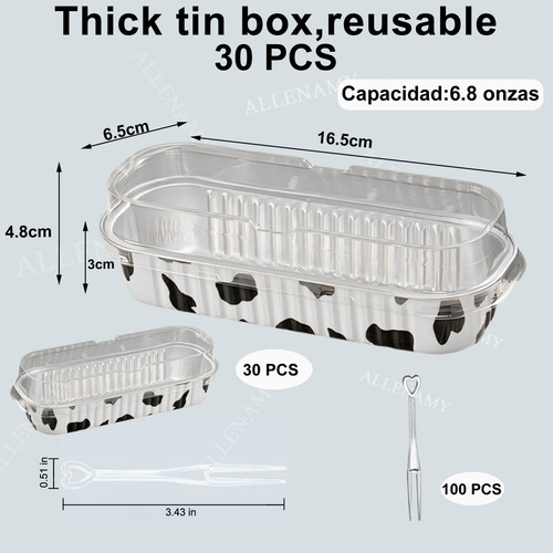 30 Molde Para Tarta De Hornear Desechable Moldes Desechables Aluminio Con Tapa + Horquilla Color Cow Amiaraya B000706B