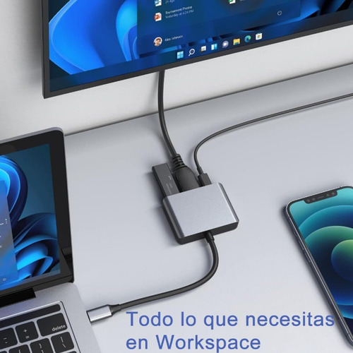 Adaptador Tipo C A Hdmi 4k Convertidor Hub Usb 3.0 3 En 1