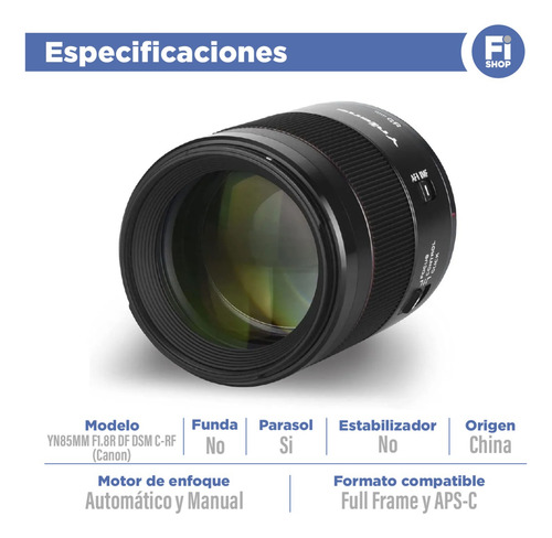 Lente Yongnuo 85mm F1.8z Df Dsm Montura Rf Para Canon Eos R