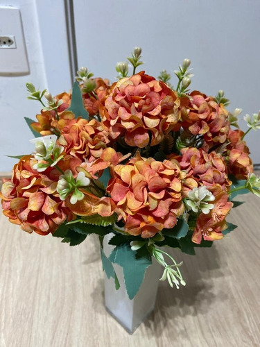 1 Buquê De Mini Hortência/ Crisântemo Flor Artificial 30cm