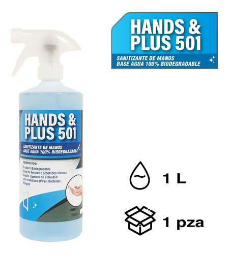 Imagen 2 de 4 de Hands & Plus 501 - Desinfectante Para Manos 1l