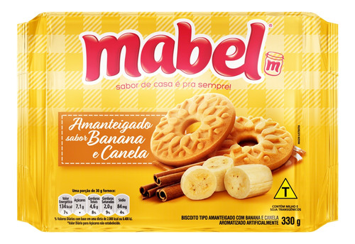 Biscoito Amanteigado Banana e Canela Mabel Pacote 330g