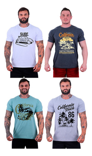 Kit 4 Camisetas Tradicional Mxd Conceito Surf Praia Malibu