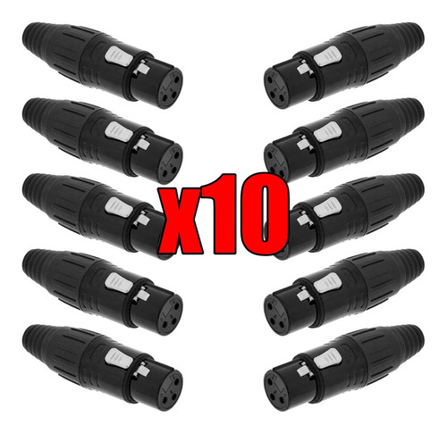 Ficha Canon Xlr Hembra Pack X10 Conector 3 Pines Cable Cuota