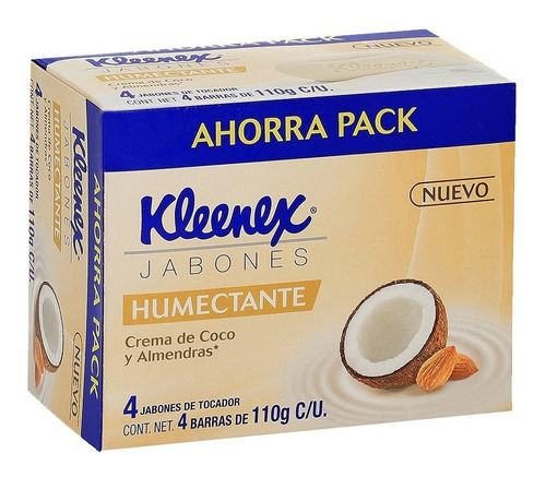 Jabon En Barra Kleenex Crema Coco Y Almendras Caja Con 4 /ab