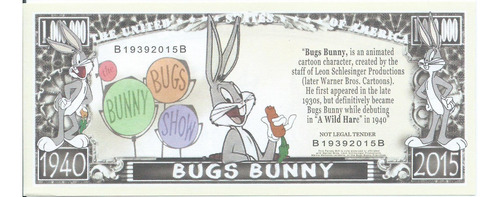Billete Bugs Bunny Un Millón Coleccionable Alusivo Arte