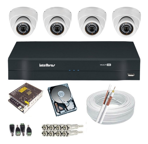 Kit 4 Câmeras Dome Externa 1.3 Mp 24 Leds+dvr Intelbras 1104