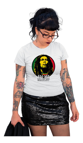 Playera Bob Marley Blanca Reggae De Poliester Tematica Zion