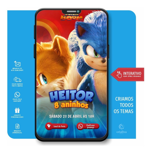 Convite Aniversario Virtual Personalizado Interativo Sonic 4