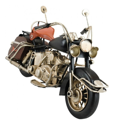 Motocicleta Decorativa Preta Estilo Retrô Vintage 15x27x10cm Cor Preto