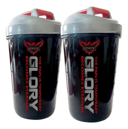 2 Vasos Shaker Black Glory Genetic 600ml Proteína Sin Grumos