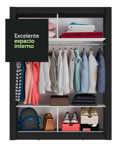 Ropero Closet Madesa Denver 2 Puertas Com Espejo Nn