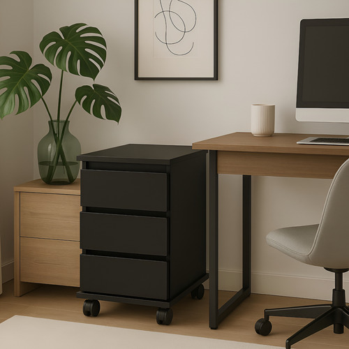 Gaveteiro 62cm Com Rodas Para Escritório 3 Gavetas