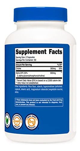 Suplemento Nutricost Alpha Gpc 600 Mg 120 Cápsulas Vegetaria