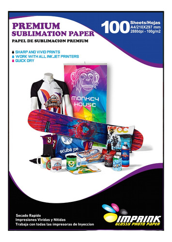 Papel De Sublimacion Premium A4 100 Gramos 100 Hojas Imprink