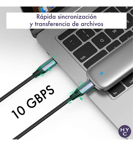 Imagen 8 de 10 de Cable 2 Metros Usb C Thunderbolt 3 100w 4k 60ghz 10gbps
