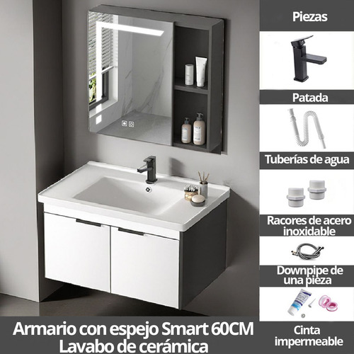 Lavabo Cerámica Marmol Rectangular Moderno Con Espejo Y Luz
