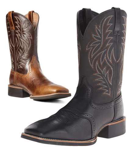 Botas De Cowboy Ocidentais Com Bico Largo E Entalhadas