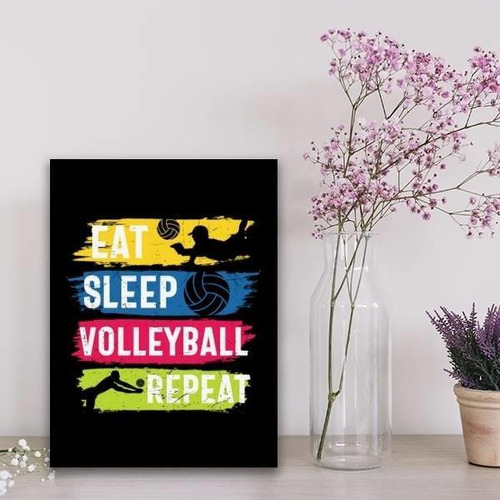 Quadro Volleyball Eat Sleep Repeat 33x24cm Vidro Preta