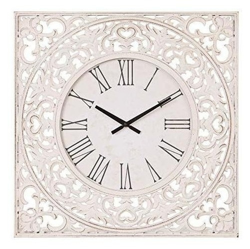 Reloj De Pared Tallado En Madera De Color Blanco Envejecido