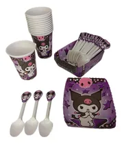 Comprar Kit 24 Invitados Kuromi Vasos+platos+cubierto Fiesta Decorac