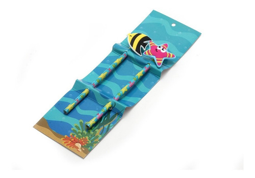 Imagen 4 de 5 de Lápices 4 Diseños Con Aplique De Animales De Mar Pack X 12