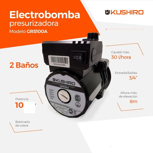 Imagen 2 de 10 de Bomba Presurizadora 1 A 2 Baños Calefón Termo Kushiro 100w