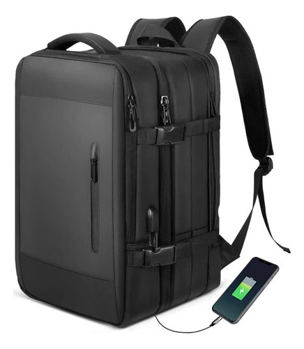 Mochila Feminina E Masculina Notebook Expansivel Grande Cor Preto Desenho Do Tecido Lisa