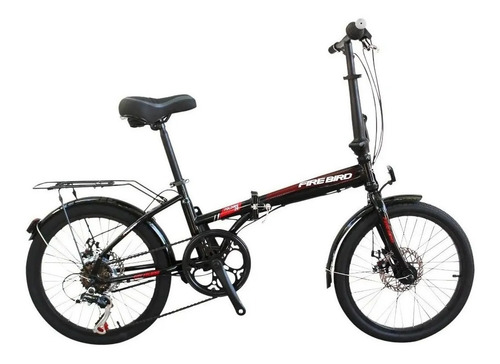 Imagen 1 de 1 de Bicicleta plegable Fire Bird R20 6v frenos v-brakes cambio Shimano color negro con pie de apoyo