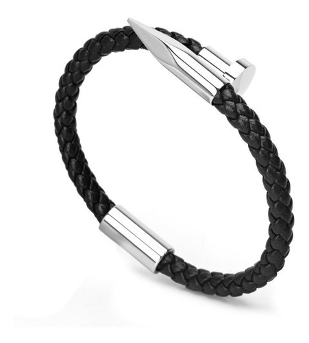 Pulsera De Cuero Hombre Caballero Clavos Plateada Moda 2019