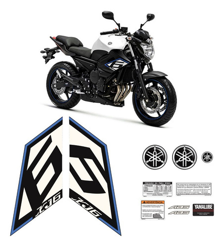 Kit Adesivos Moto Yamaha Xj6 2015 Faixa Do Tanque + Emblemas Cor Azul