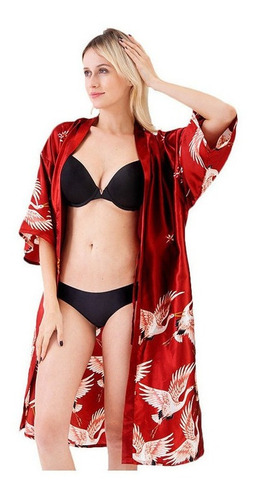 Kimono Japonés Yukata Grúa Manga Corta Túnica Dor Ropa