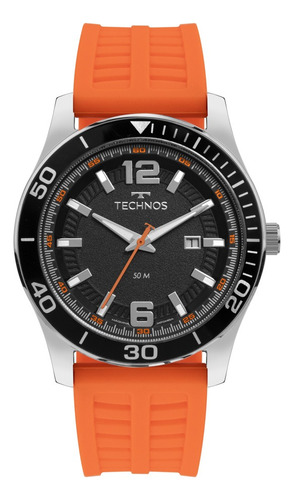 Relógio Technos Masculino Racer Esportivo Aço Analogico Correia Laranja Bisel Preto Fundo Preto