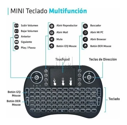 Mini Teclado Inalambrico Retroiluminado Smart Tv Android Pc