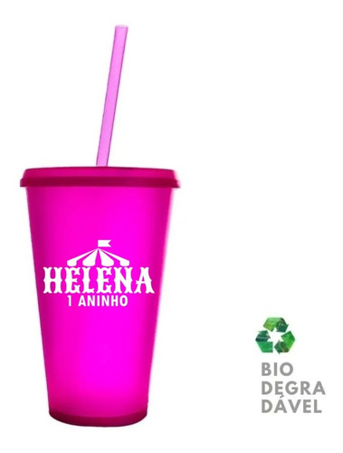 60 Copos Eco Com Tampa E Canudo 550 Ml Personalizados