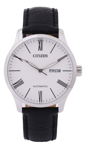 Reloj Citizen Hombre Automatico Nh835008a Color de la malla Negro Color del bisel Plateado Color del fondo Blanco