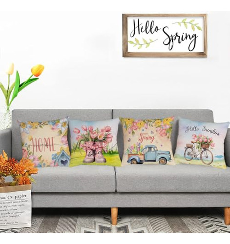 Juego De 4 Fundas De Almohada 60 X 60 Cm Flores
