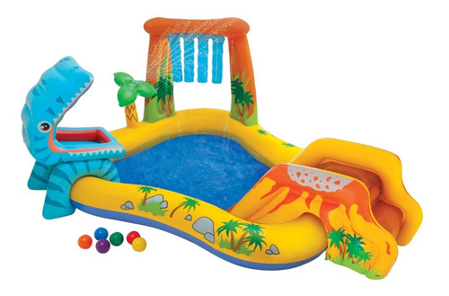 Pileta Inflable Dinosaurio Intex 249x191cm Tobogan Palmera