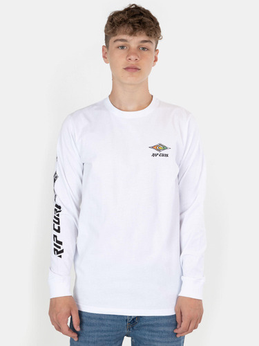 Polera Retro Rc Gradient Logo Ls Tee Blanco Infantil Rip Cur