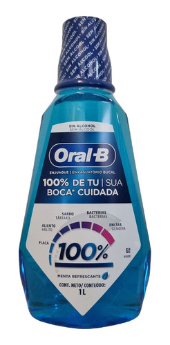 Enjuague Bucal Menta Oral B 100% // 1 Litro Sin Alcohol