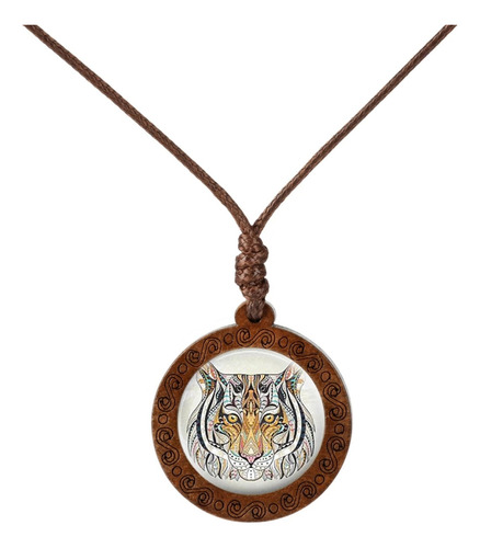 Collar Dije De Madera Tigre Lazo Cuerda Para Hombre Mujer