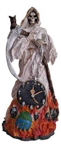 Santa Muerte Blanca Con Reloj Del Tiempo Ritualizada 40 Cm