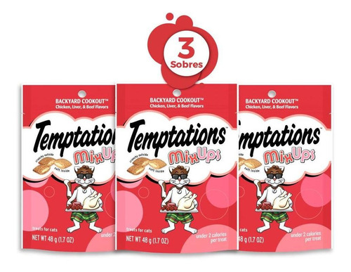 Imagen 1 de 8 de Temptations Snack Para Gatos Pollo, Hígado Y Carne 48 G X3 U