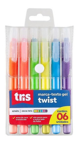 Marca Texto Gel Twist Tris Kit 6 Cores Ideal Para Biblia