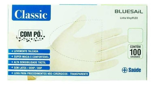 Luvas descartáveis Bluesail Classic cor transparente tamanho  G de vinil com pó x 100 unidades 