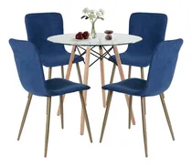Comprar Comedor 4 Sillas, incluye 1 Mesa Comedor Redonda y 4 Sillas Comedor Color Azul Marino HOMEMAKE FURNITURE