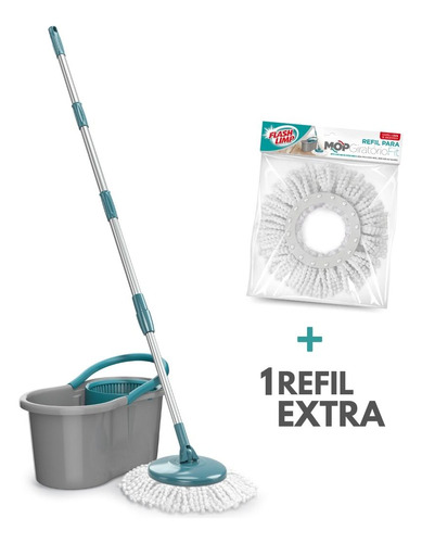 Conjunto Mop Giratório Fit + Refil Extra Flash Limp Cor Verde