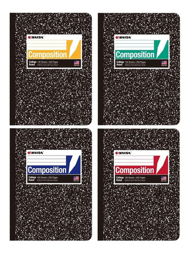 Libreta Cosida College Cuaderno Composition Book Raya 4 Pzas Color Negro